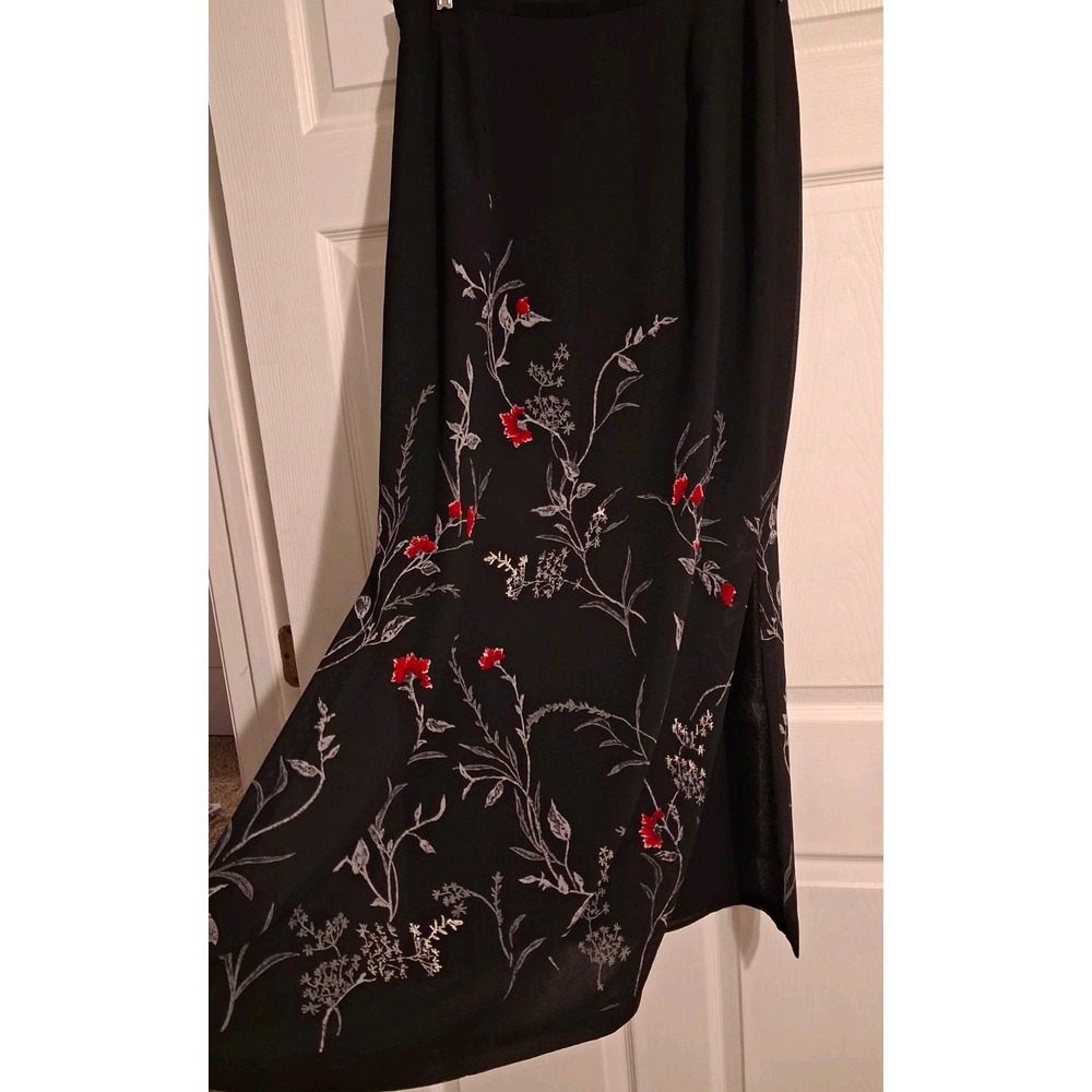 Vintage Black Floral Maxi Skirt 16T Ultra Tall Whimsigoth Romantic Asymmetrical